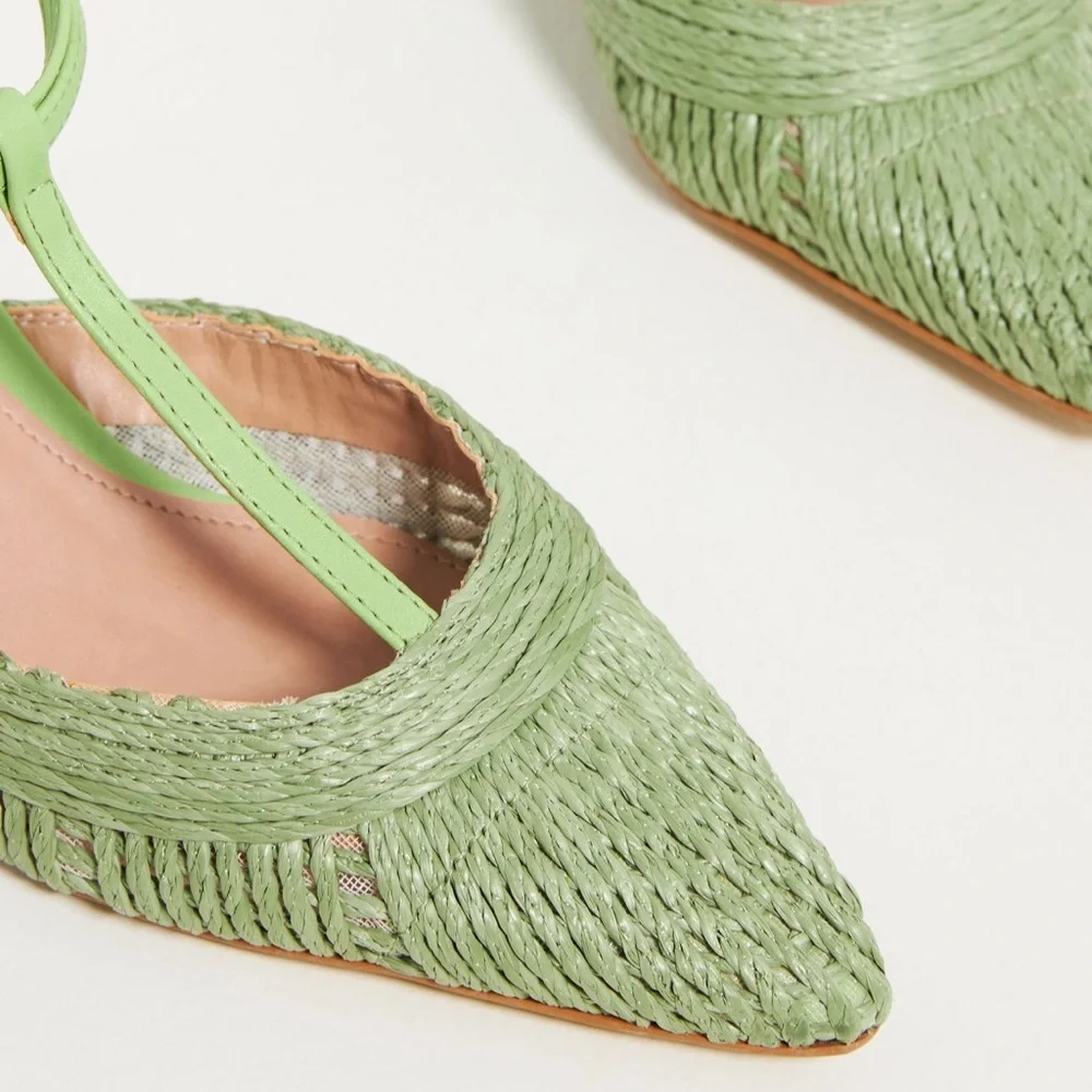 Anthropologie Mint Green Woven Pointed-Toe Block Heel Sandals - Picture 3 of 9